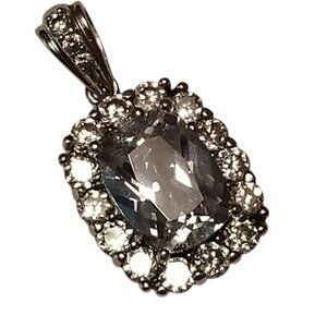 Silver 925 CZ Pendant, Signed, Rectangular Cut, Elegant Rich Holiday